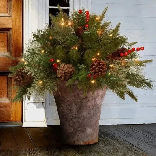 Urn Filler Evergreen With Warm White LED Timer