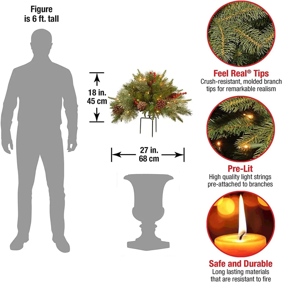 Urn Filler Evergreen With Warm White LED Timer