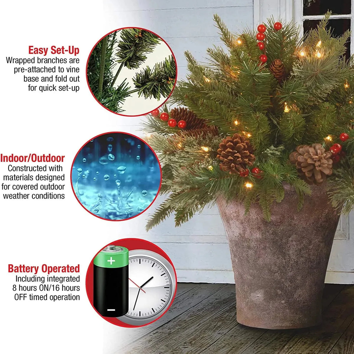 Urn Filler Evergreen With Warm White LED Timer