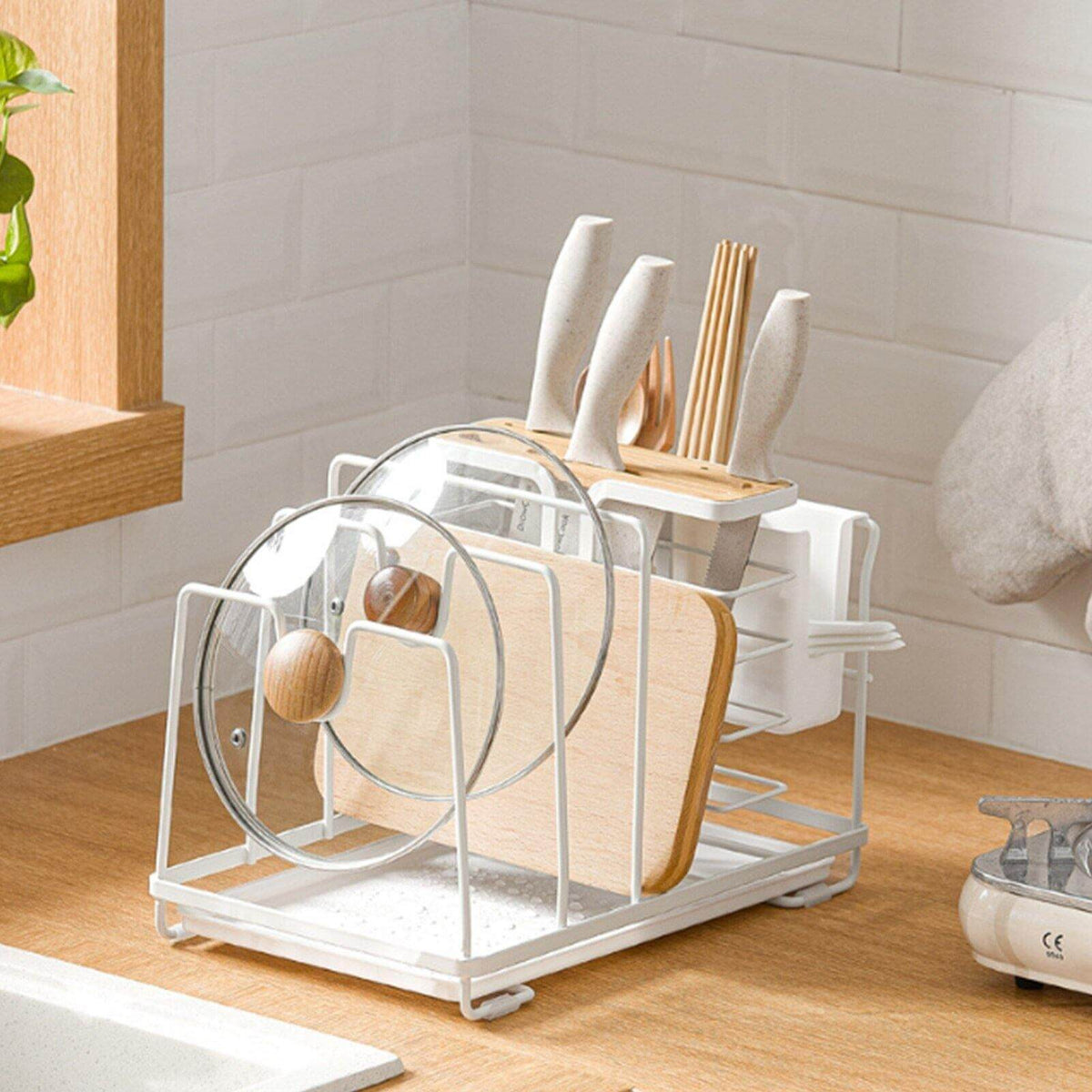 Utensil Holder Multi-Compartment With Drain Tray