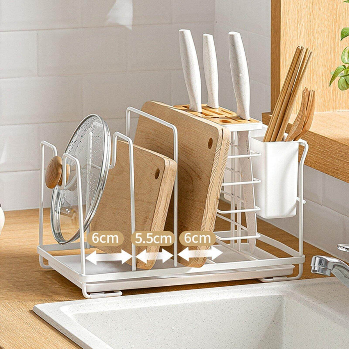 Utensil Holder Multi-Compartment With Drain Tray