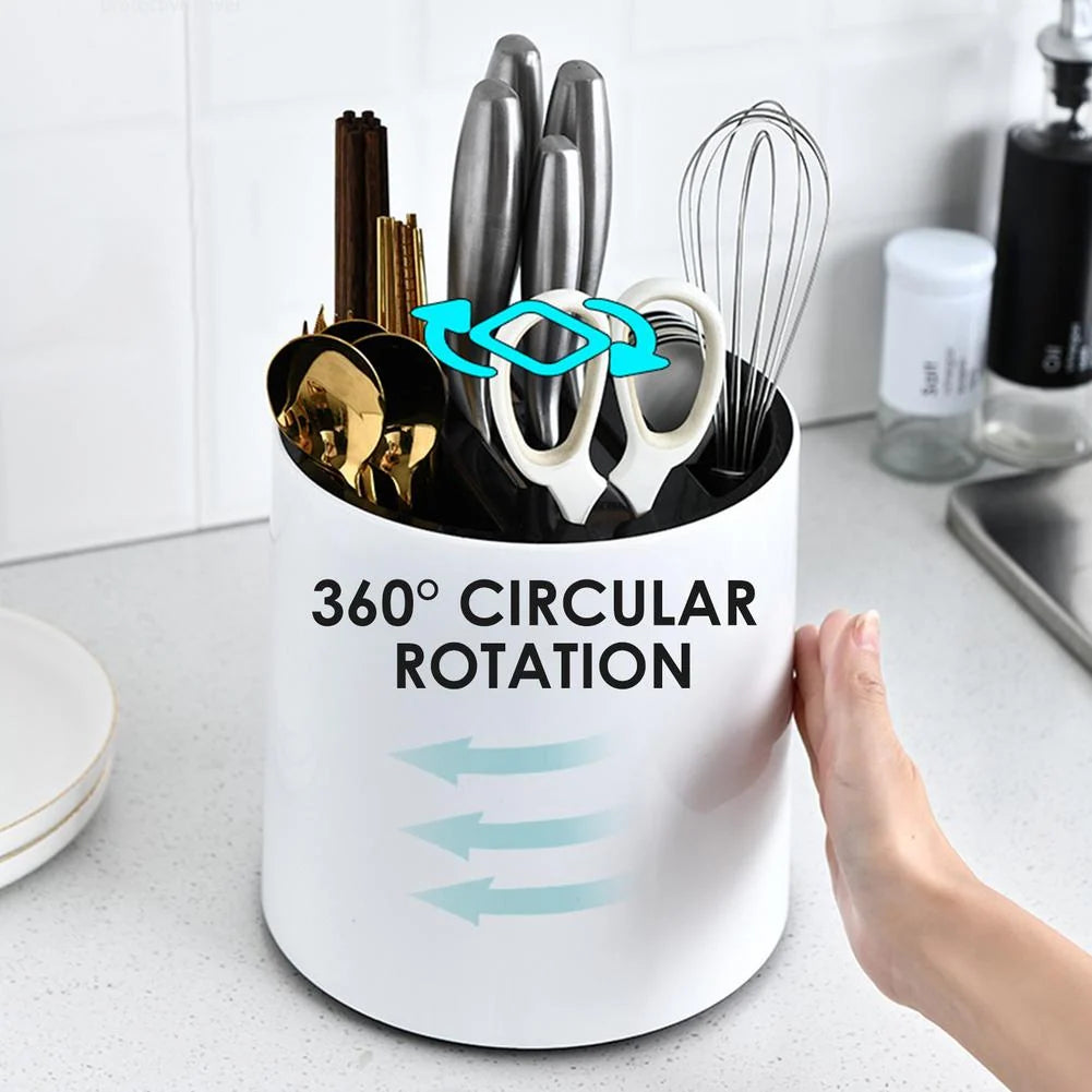 Utensil & Knife Holder Rotating Multi-Compartment Drainable Base