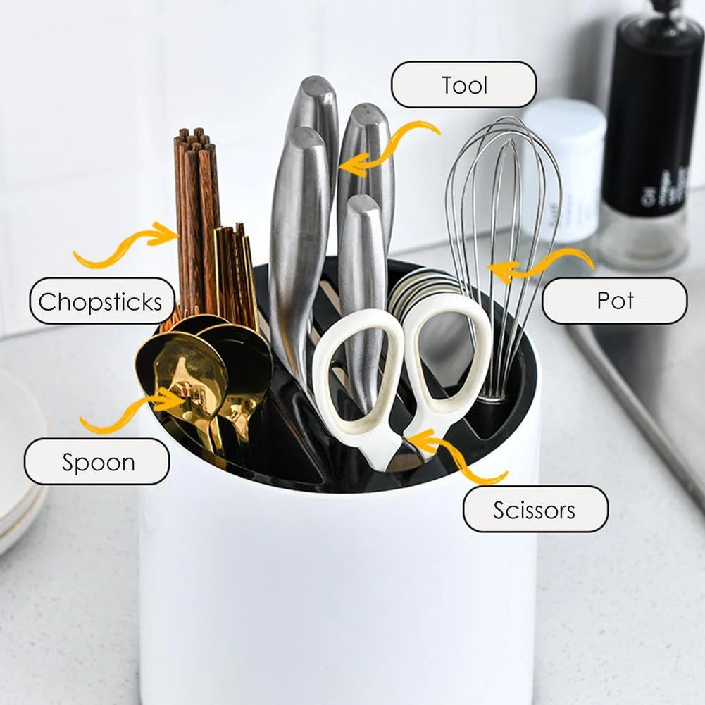 Utensil & Knife Holder Rotating Multi-Compartment Drainable Base