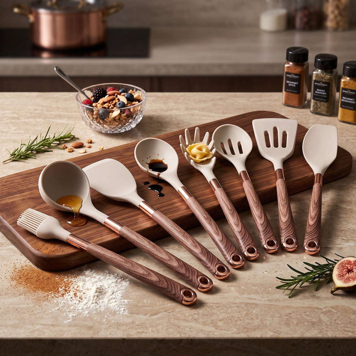 Utensil Set 10-Piece Silicone Heads & Wooden Handles