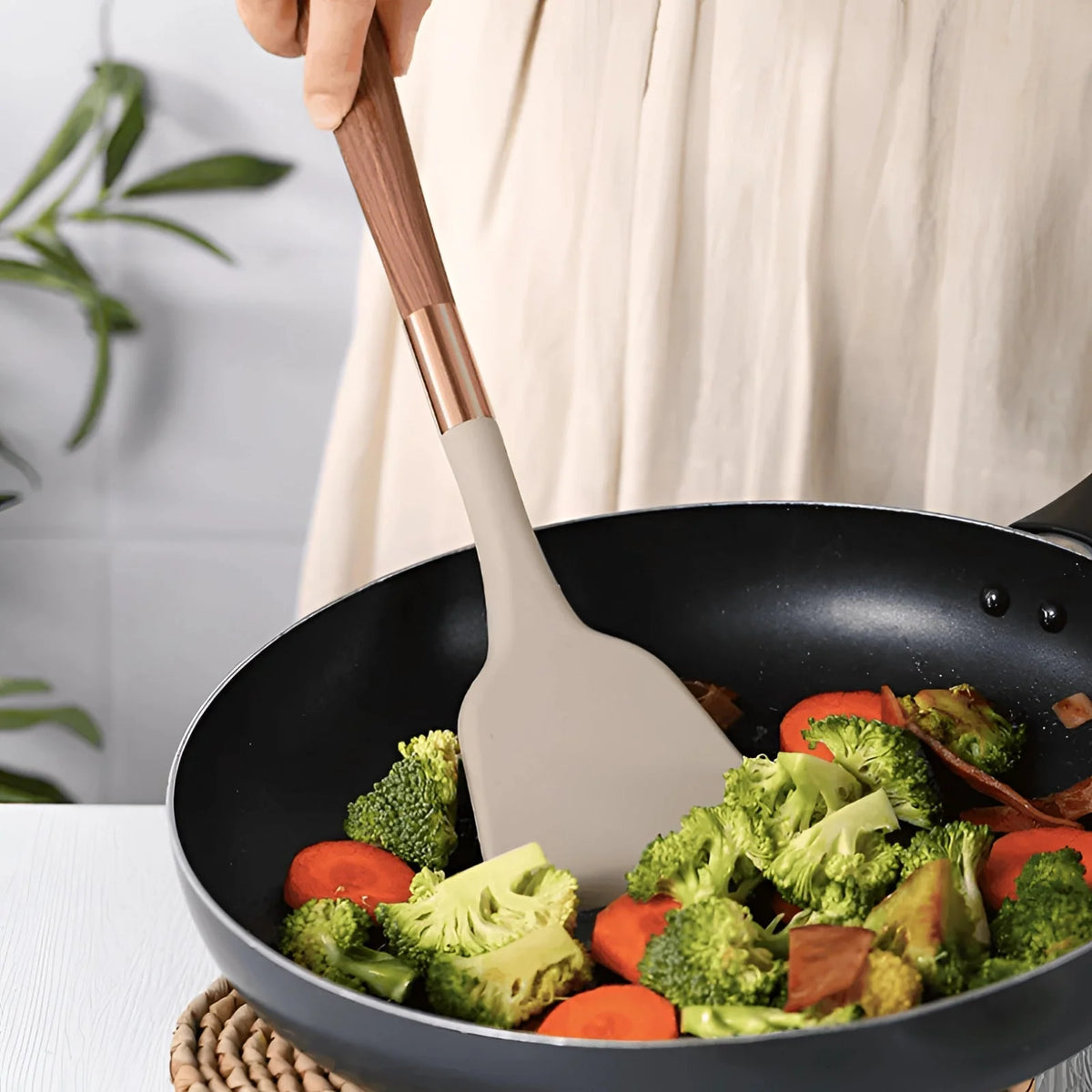 Utensil Set 10-Piece Silicone Heads & Wooden Handles