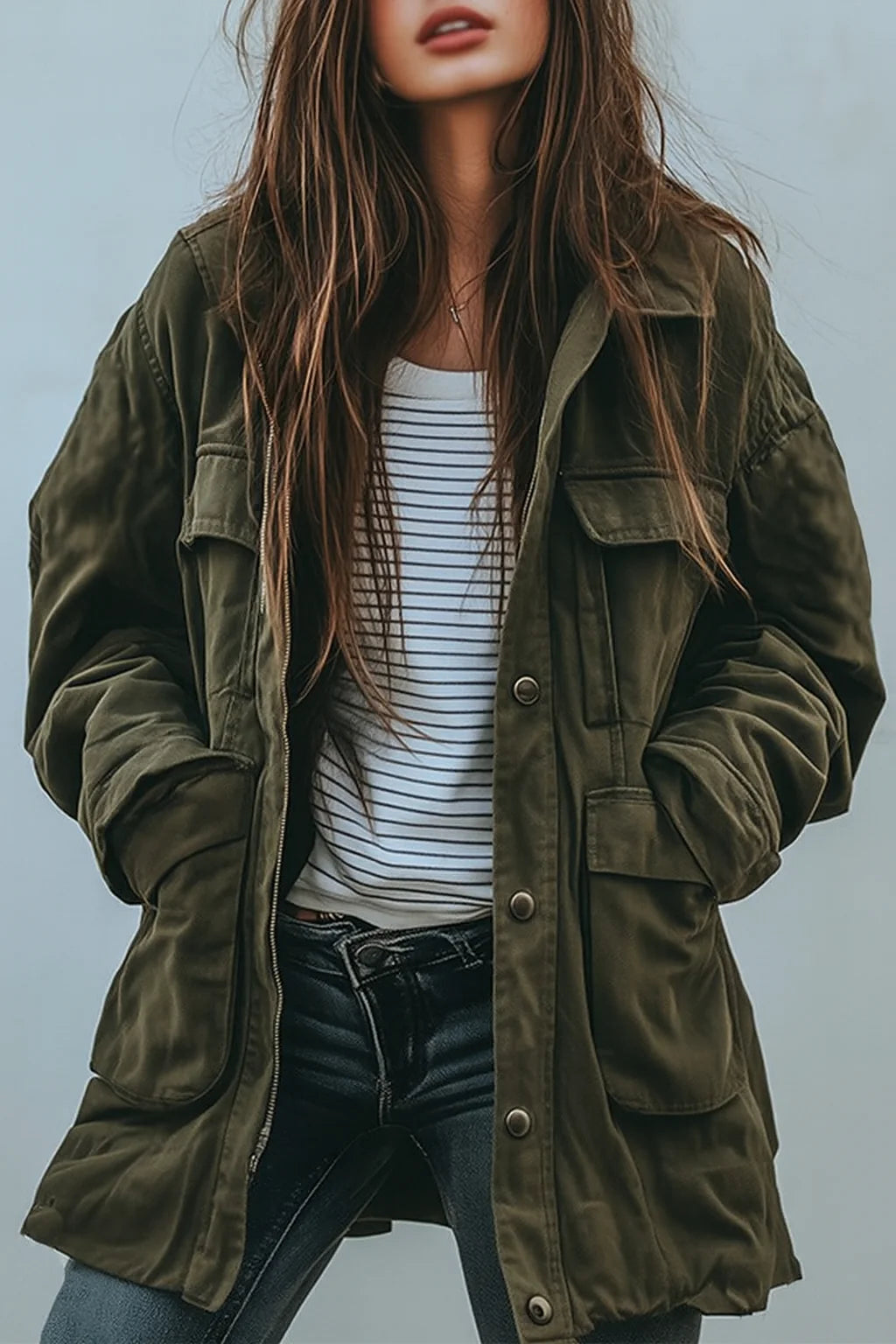 Utility Jacket Relaxed Fit Multiple Pockets