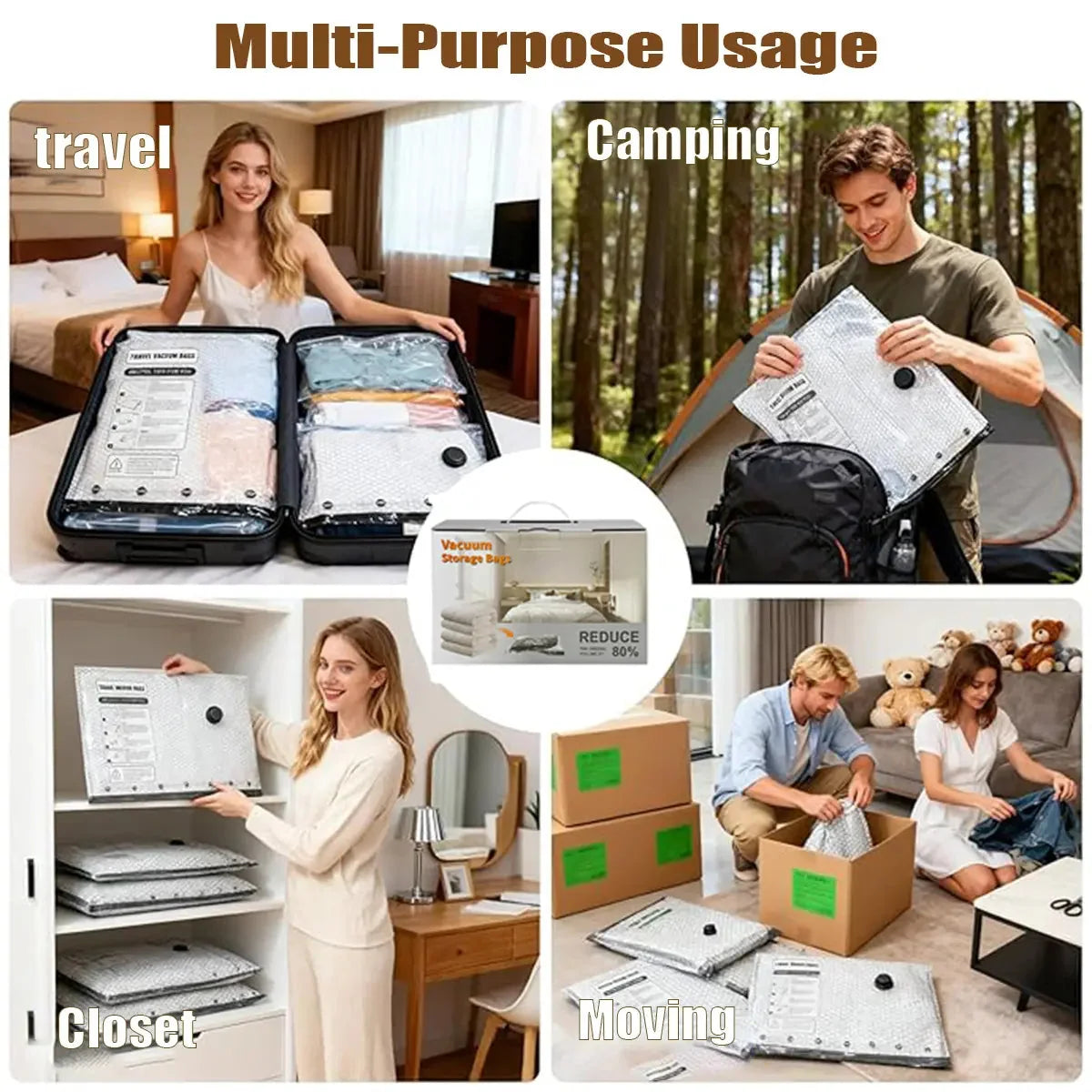 Vacuum Storage Bags Reusable With Cordless Pump Space-Saving Set of 15