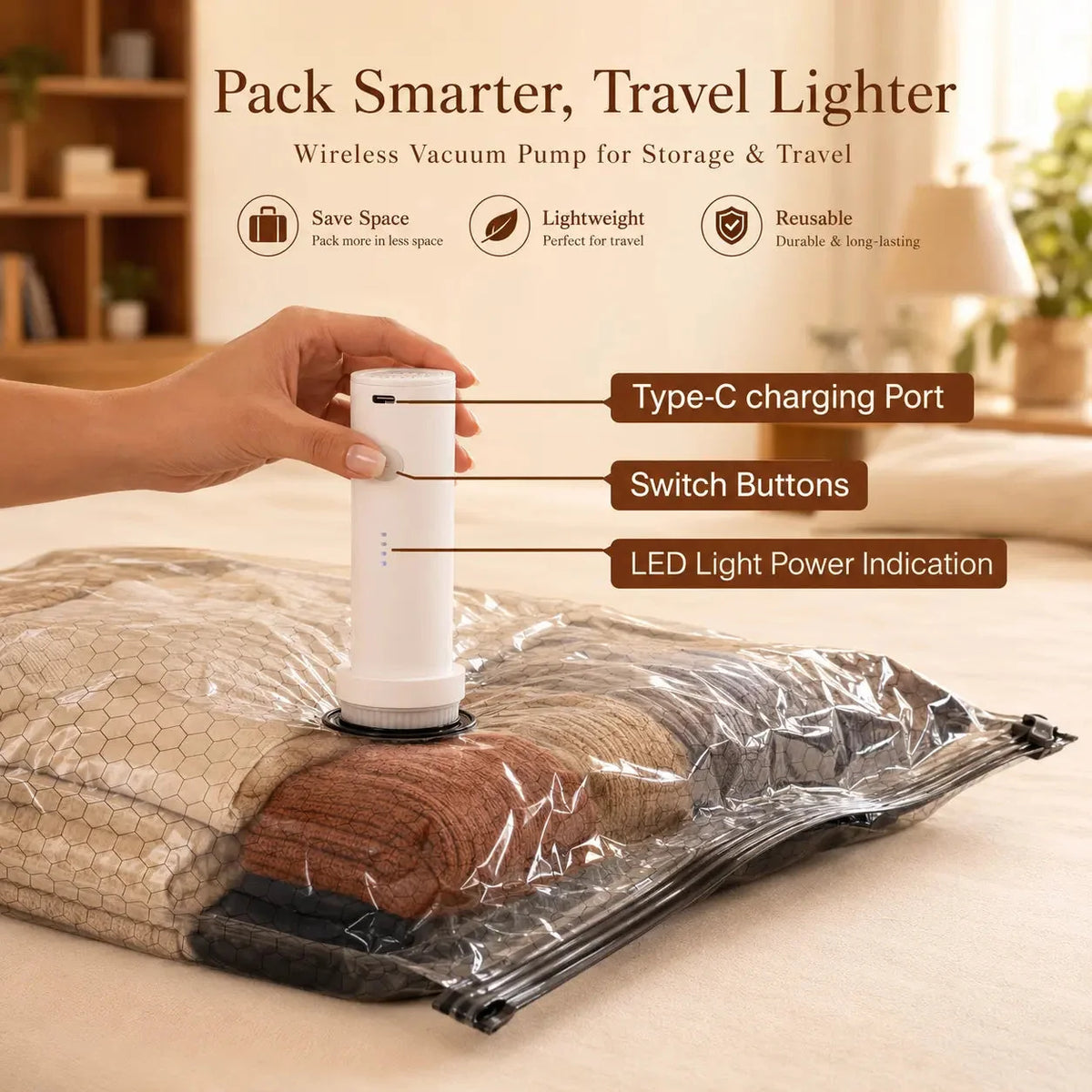 Vacuum Storage Bags Reusable With Cordless Pump Space-Saving Set of 15