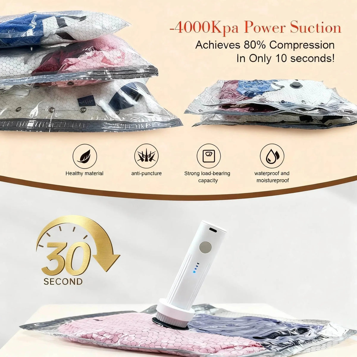 Vacuum Storage Bags Reusable With Cordless Pump Space-Saving Set of 15
