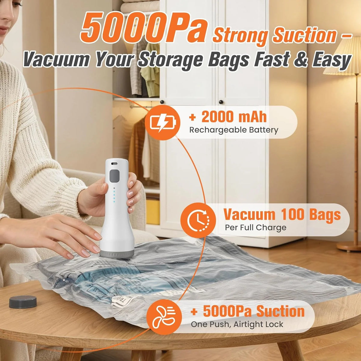 Vacuum Storage Bags Wireless Pump & Zipper Seal Space-Saving