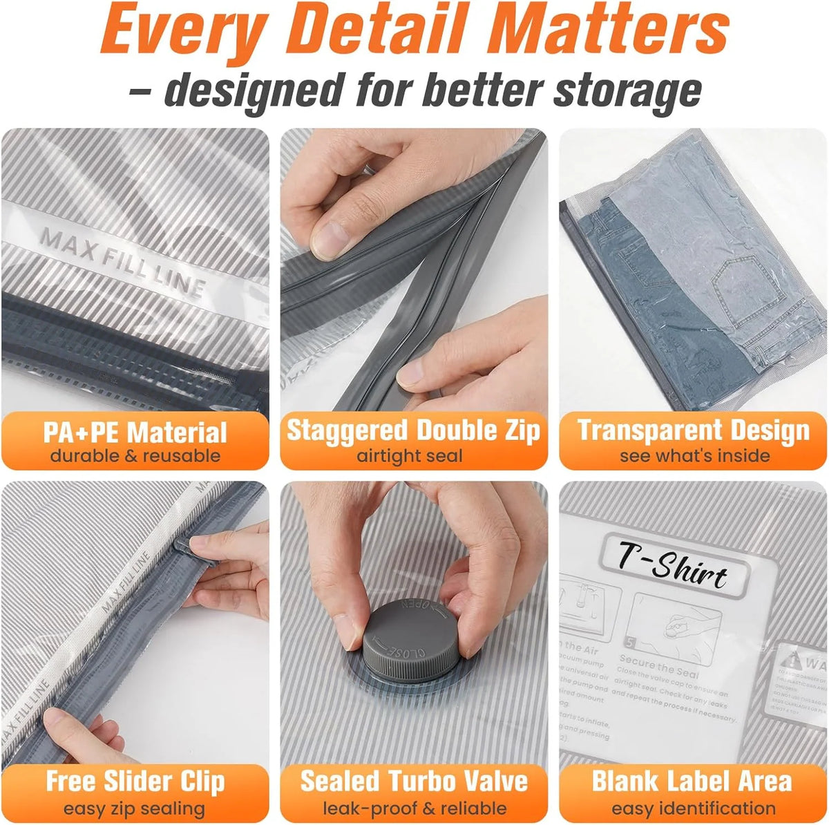 Vacuum Storage Bags Wireless Pump & Zipper Seal Space-Saving
