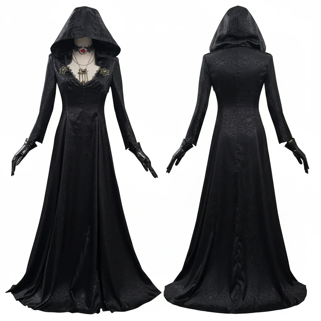 Vampire Cosplay Outfit Jacquard Coat & Floor-Length Satin Gown