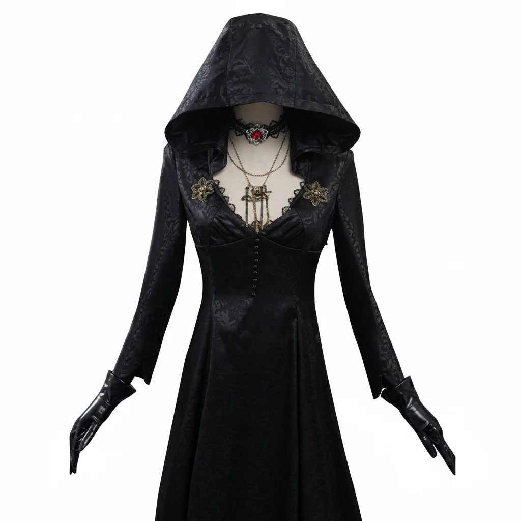 Vampire Cosplay Outfit Jacquard Coat & Floor-Length Satin Gown