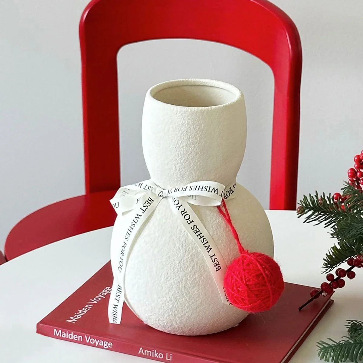 Vase Snowman Ceramic Smooth Surface