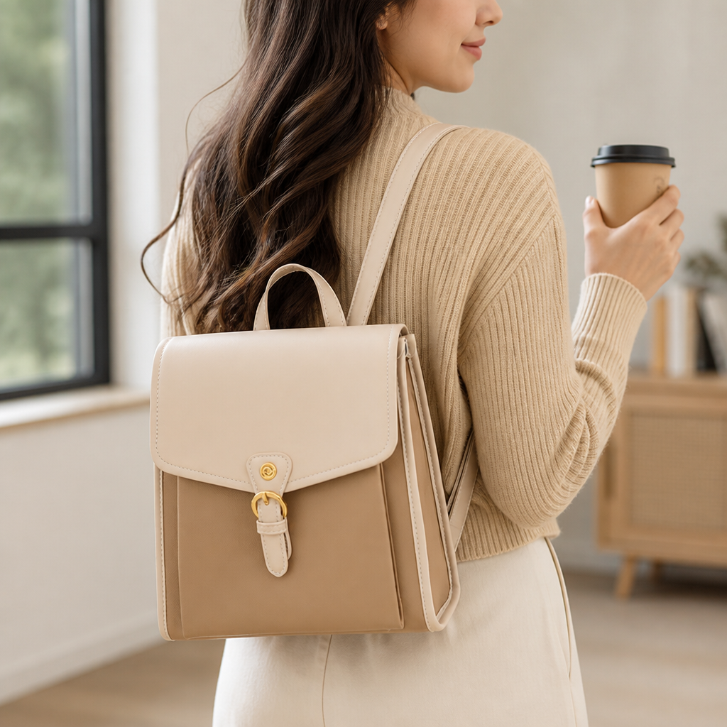 Vegan Leather & Canvas Convertible Backpack