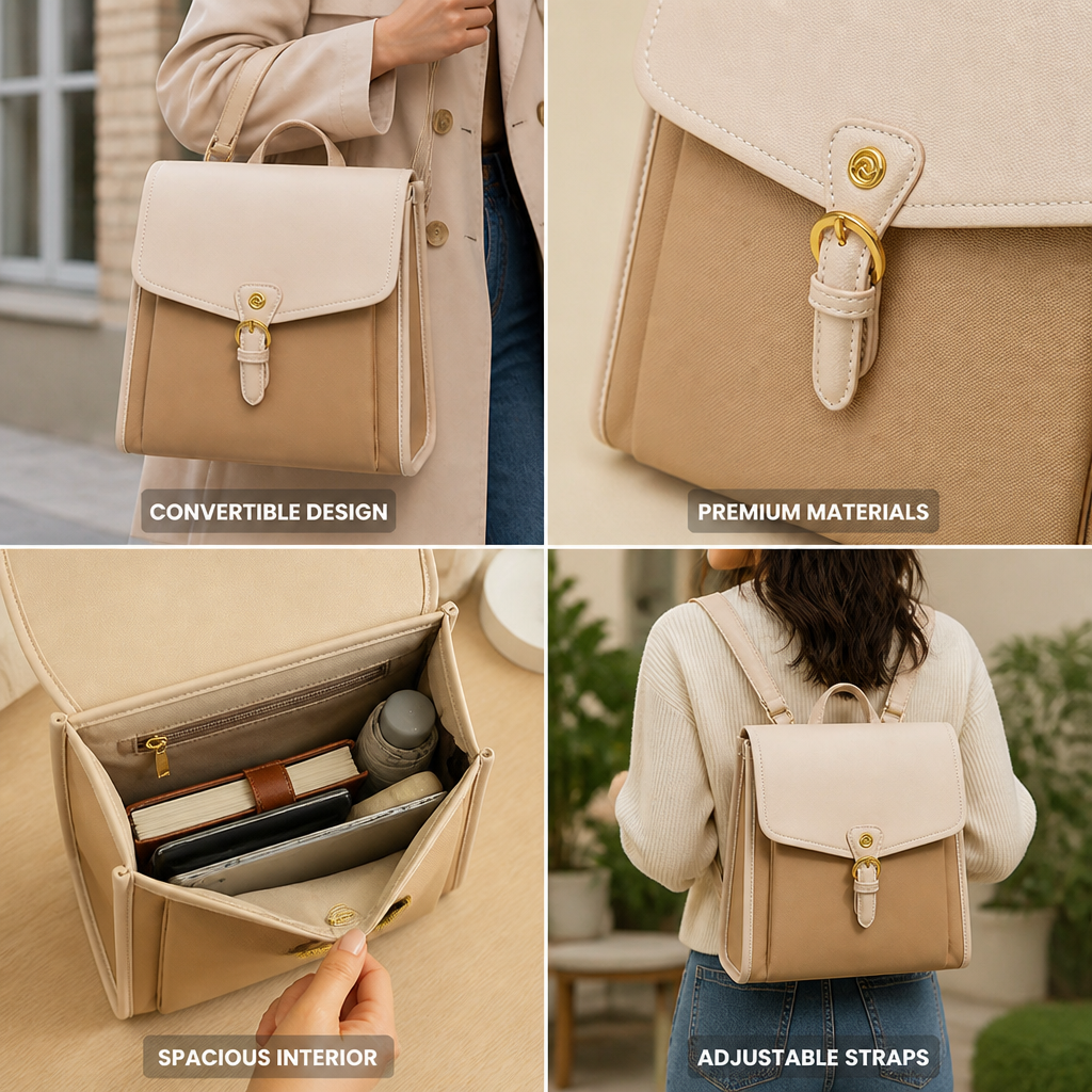 Vegan Leather & Canvas Convertible Backpack