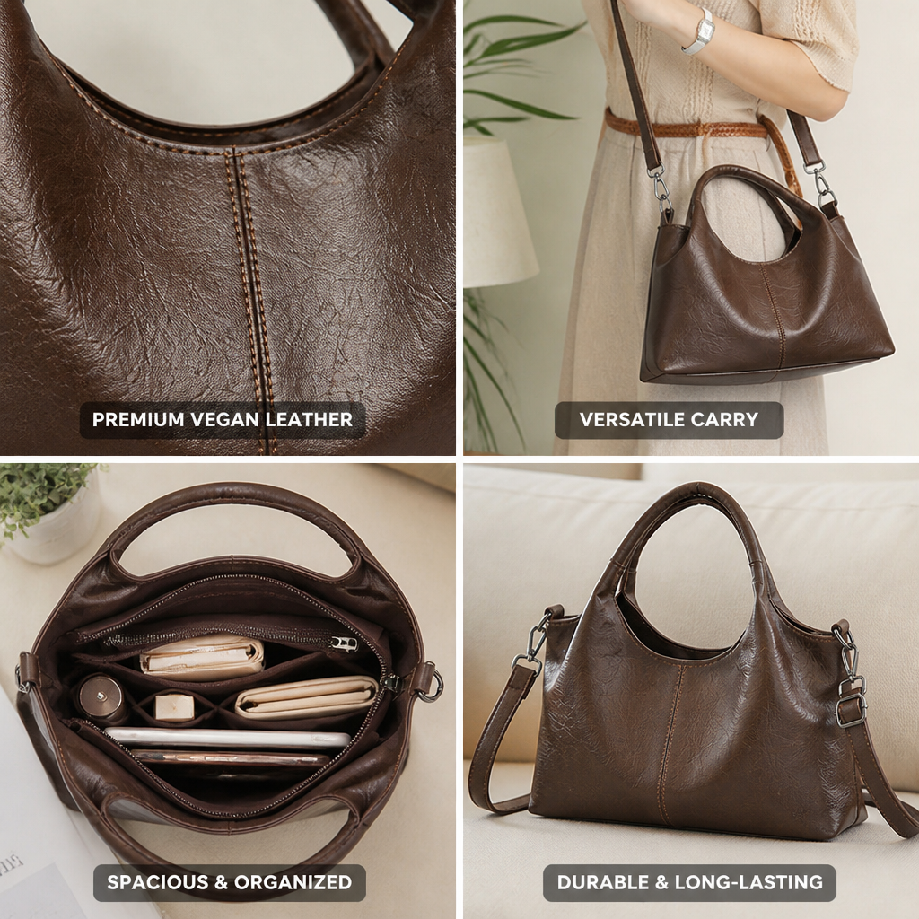 Vegan Leather Multi-Compartment Convertible Handbag