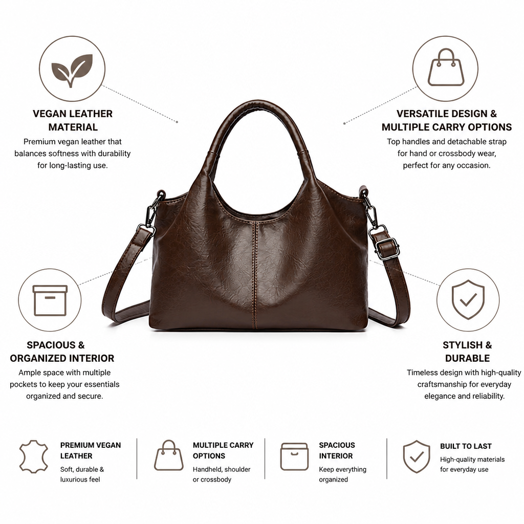 Vegan Leather Multi-Compartment Convertible Handbag