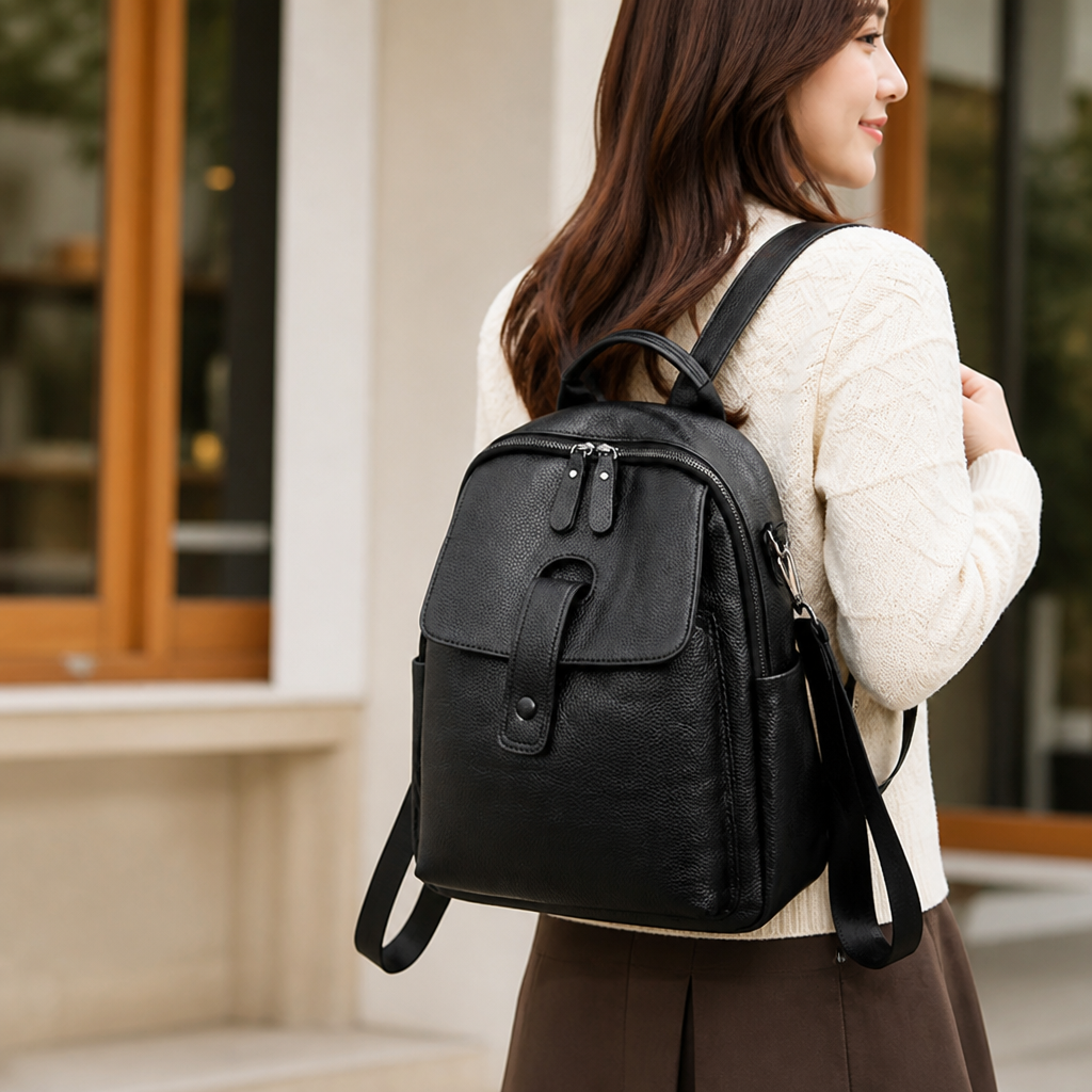 Vegan Leather Spacious Multi-Functional Backpack
