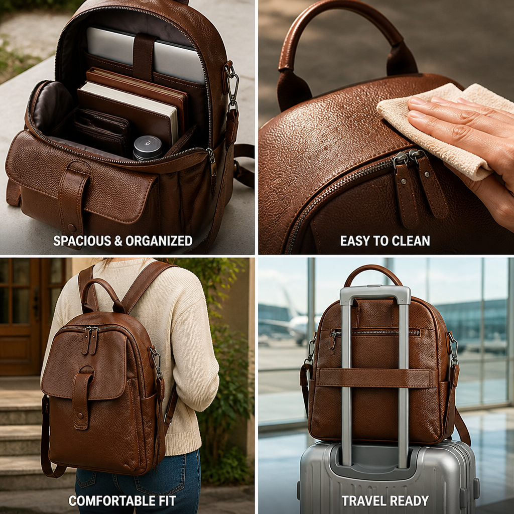 Vegan Leather Spacious Multi-Functional Backpack