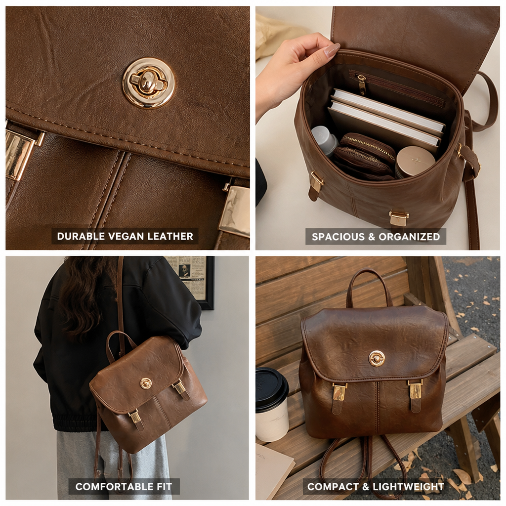 Vegan Leather Vintage-Inspired Backpack (Compact)