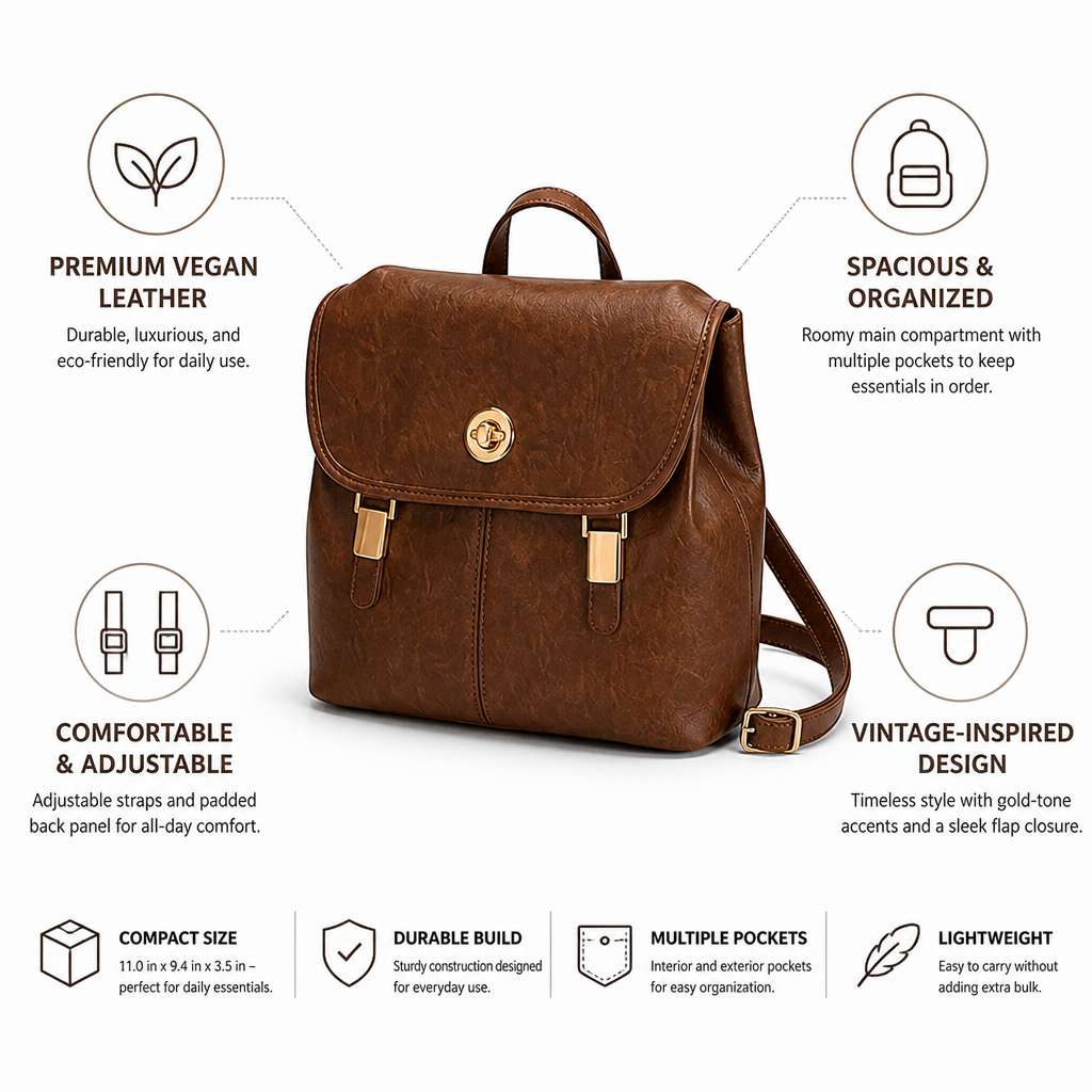Vegan Leather Vintage-Inspired Backpack (Compact)
