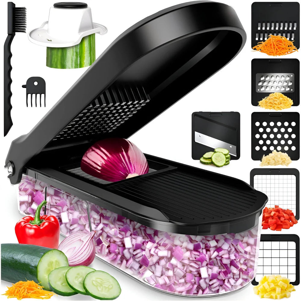 Vegetable Chopper 7-in-1 Interchangeable Blades & Catching Container