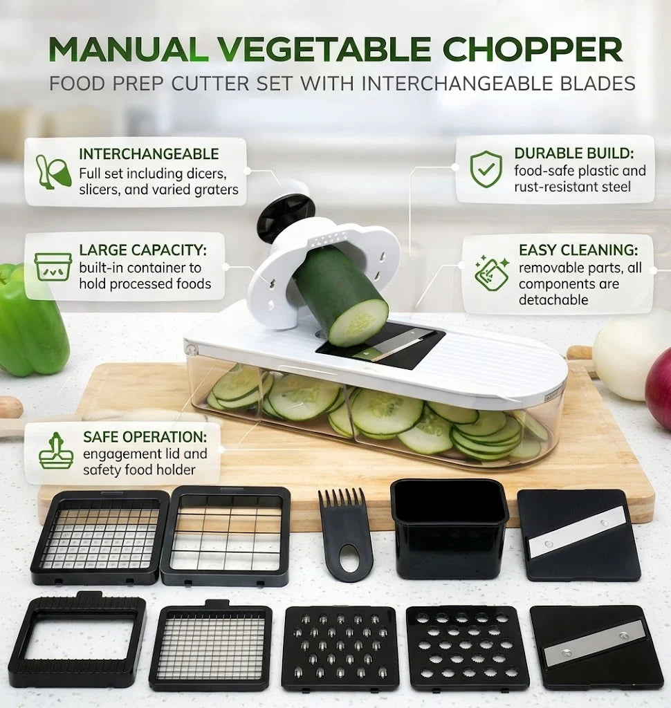 Vegetable Chopper 7-in-1 Interchangeable Blades & Catching Container