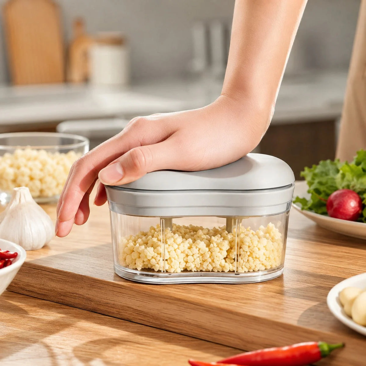 Vegetable Chopper Stainless Steel Blades Ergonomic Grip Removable Base