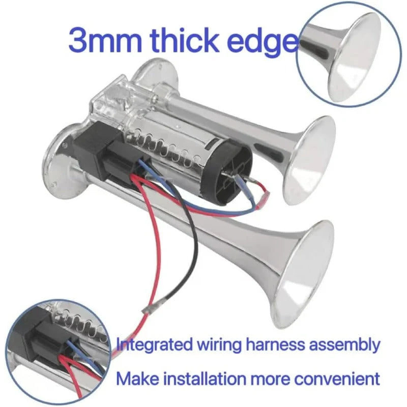 Vehicle Air Horn Dual Trumpet Built-In Compressor