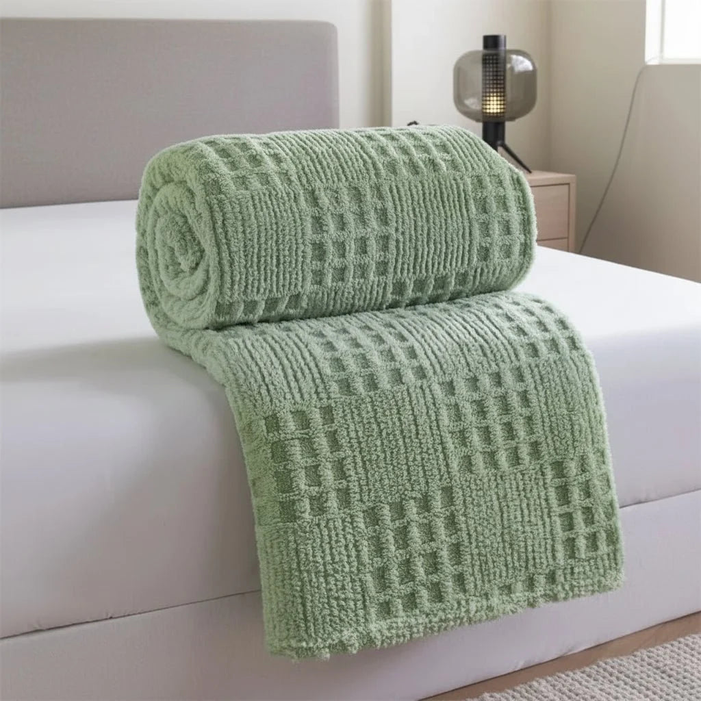 Velvet Blanket Thick Warm Waffle Jacquard Pattern