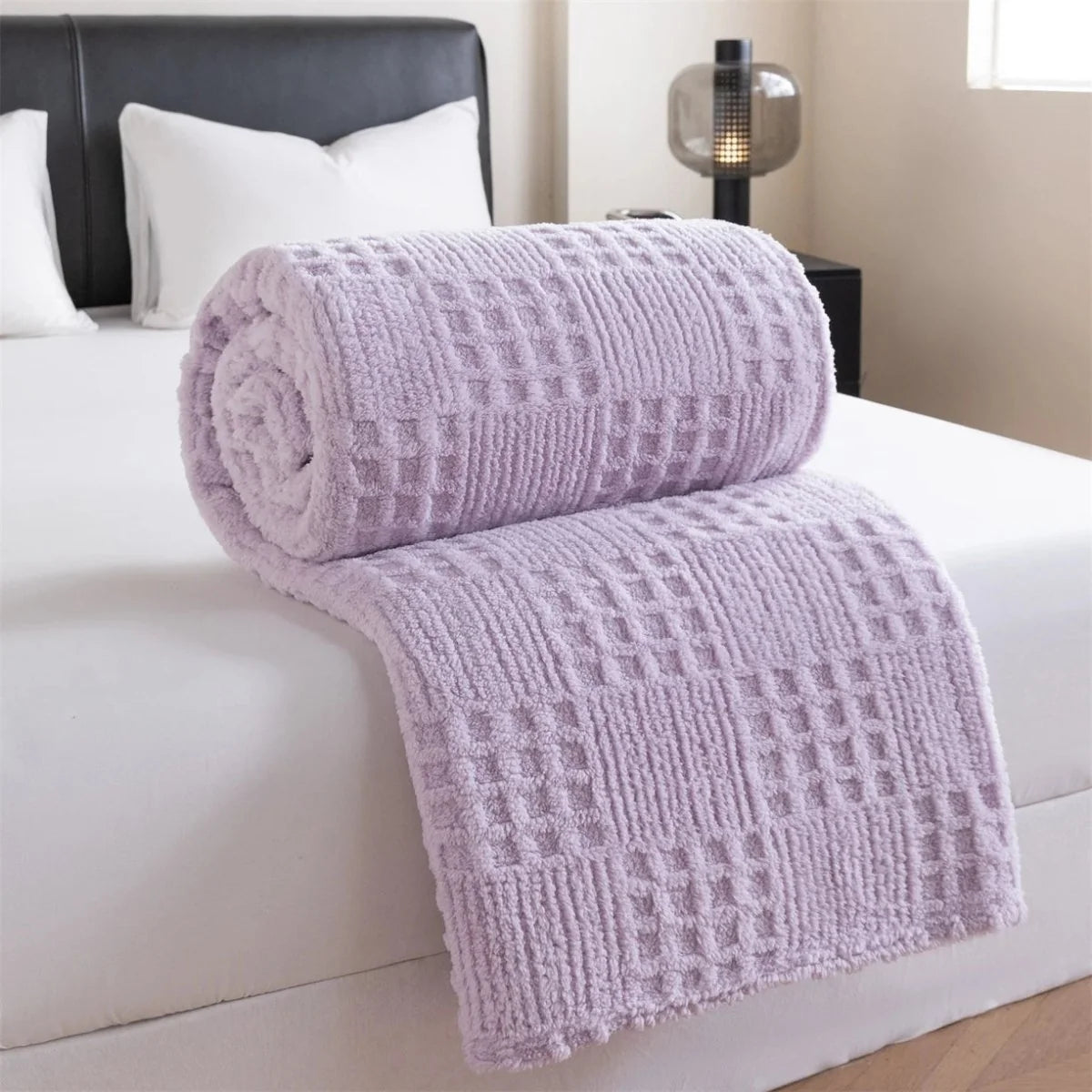 Velvet Blanket Thick Warm Waffle Jacquard Pattern