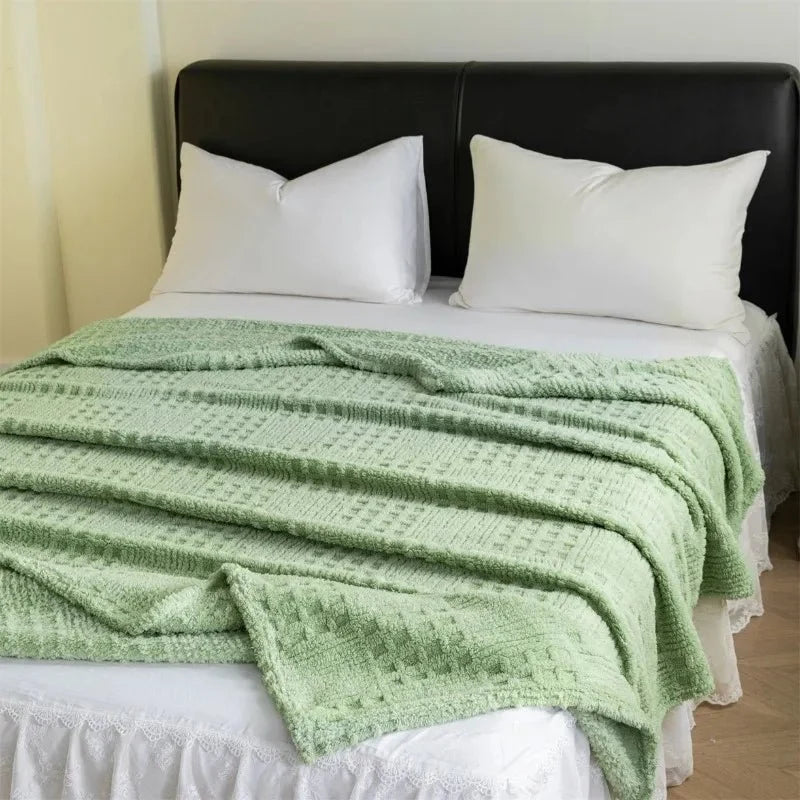 Velvet Blanket Thick Warm Waffle Jacquard Pattern
