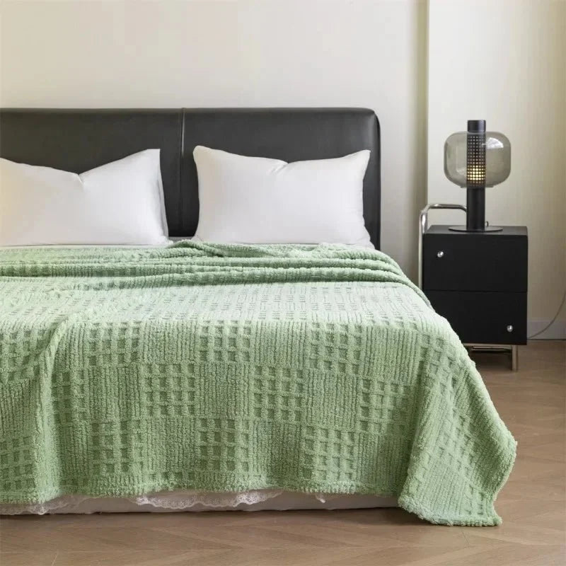 Velvet Blanket Thick Warm Waffle Jacquard Pattern