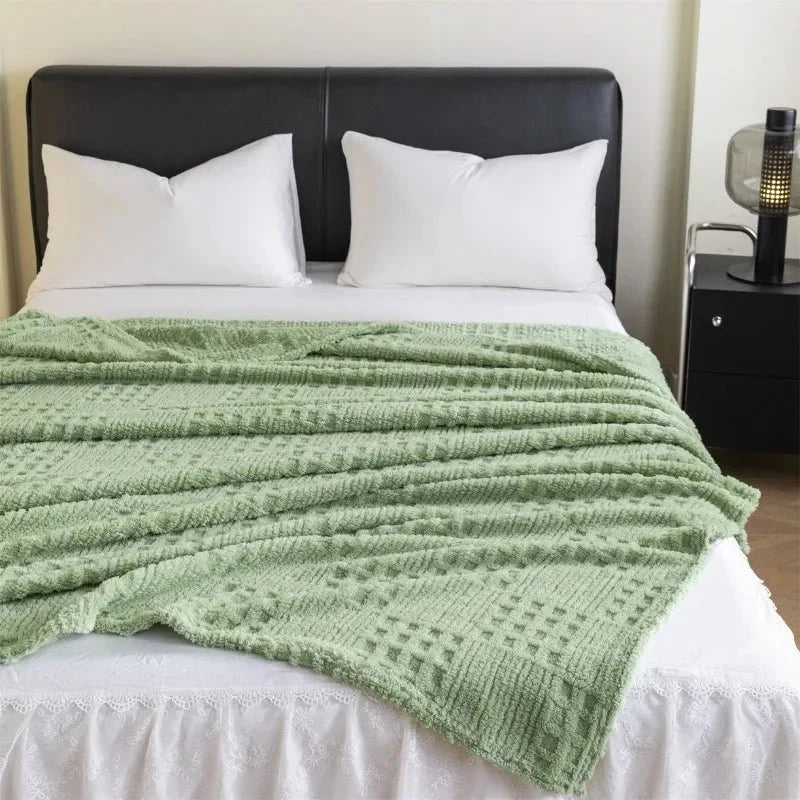 Velvet Blanket Thick Warm Waffle Jacquard Pattern