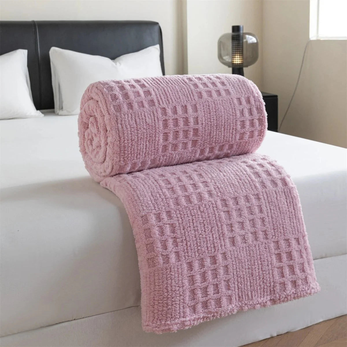 Velvet Blanket Thick Warm Waffle Jacquard Pattern