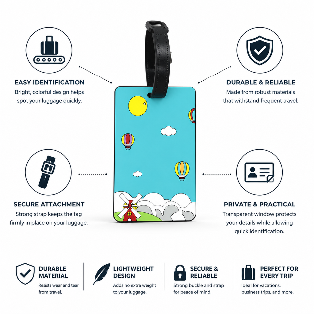Vibrant Durable Luggage Tag (Secure Strap & Transparent ID Window)
