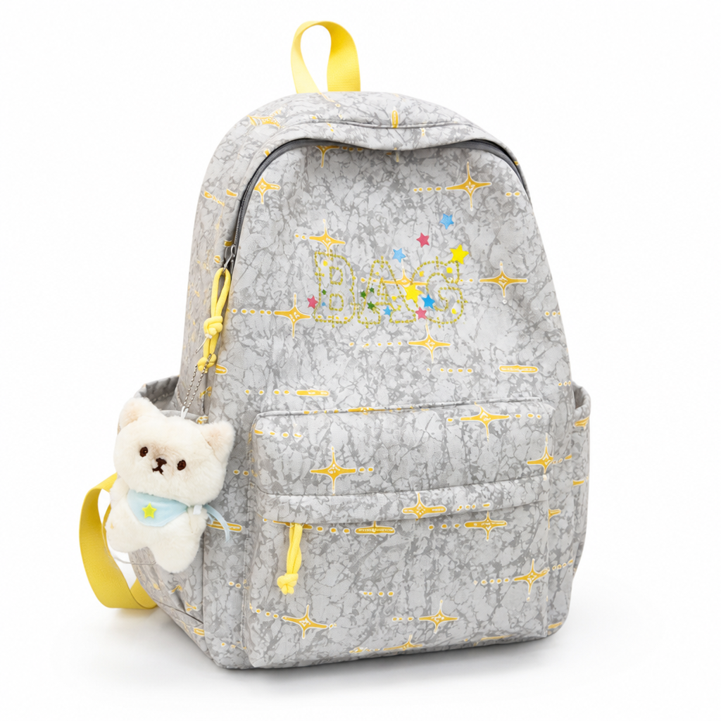 Vibrant Pattern Durable Fabric & Padded Straps Kids Backpack (With Plush Keychain)