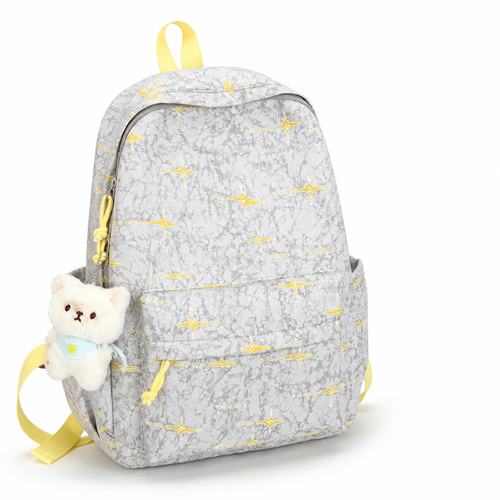 Vibrant Pattern Durable Fabric & Padded Straps Kids Backpack (With Plush Keychain)