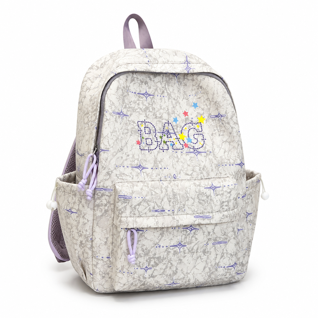 Vibrant Pattern Durable Fabric & Padded Straps Kids Backpack (With Plush Keychain)