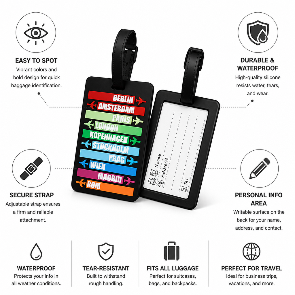 Vibrant Waterproof Silicone Luggage Tag (Adjustable Strap)