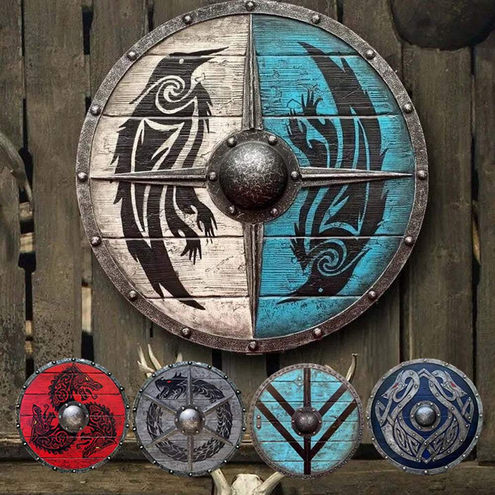 Viking Shield Solid Wood Double Raven Battleworn 12 Inch