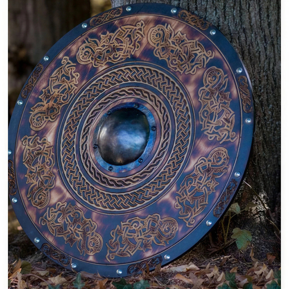 Viking Shield Solid Wood Double Raven Battleworn 12 Inch