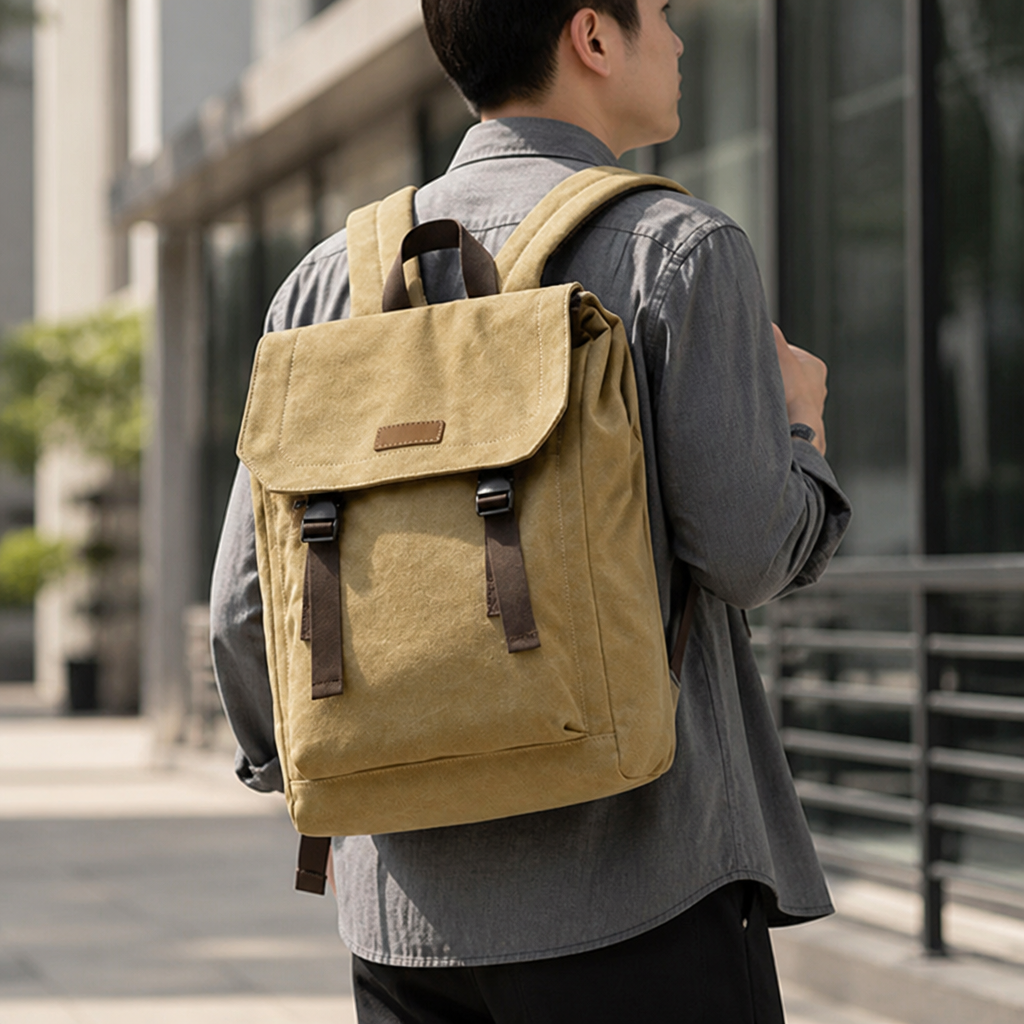 Vintage Canvas Leather-Accent Padded Laptop Backpack