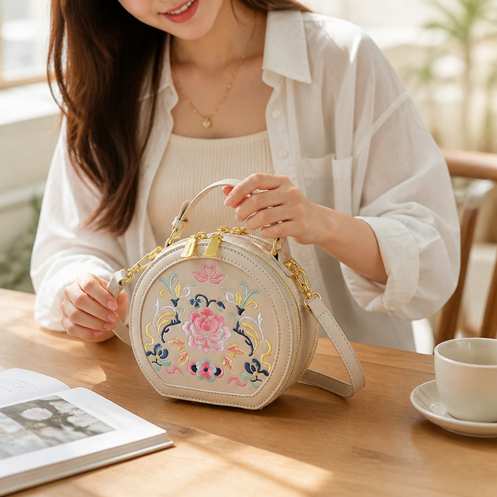 Vintage Floral Embroidered Handbag (Detachable Strap)