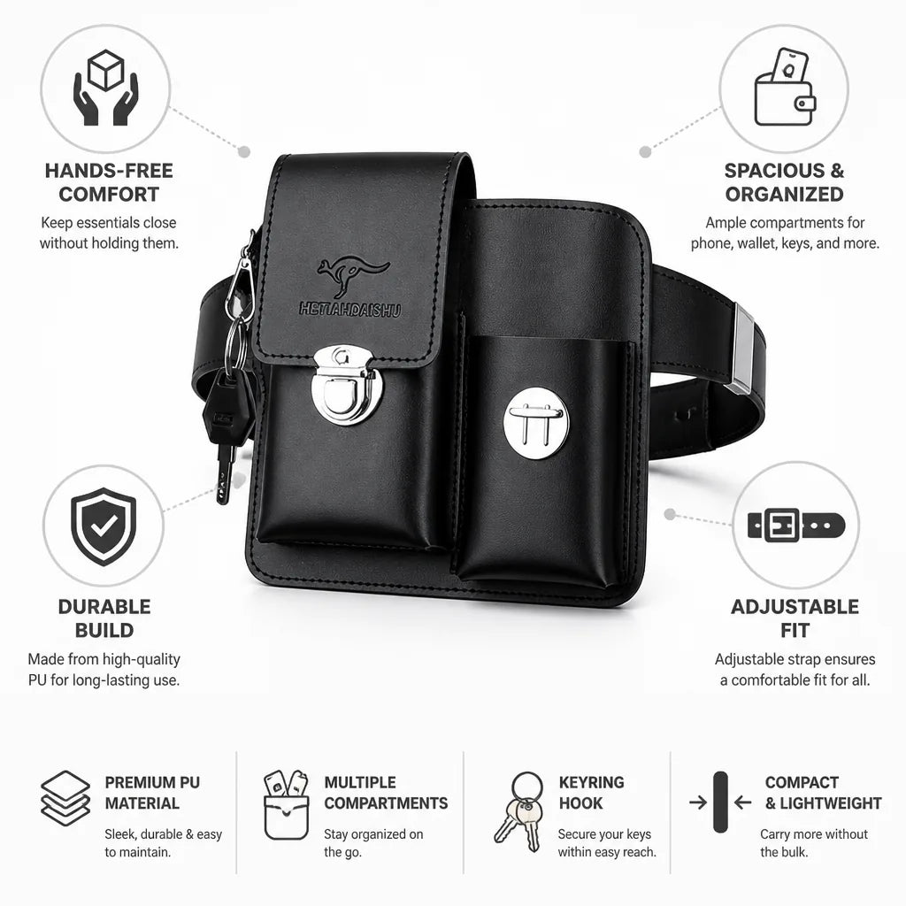 Waist Bag Faux Leather Adjustable Strap 2-Piece Set