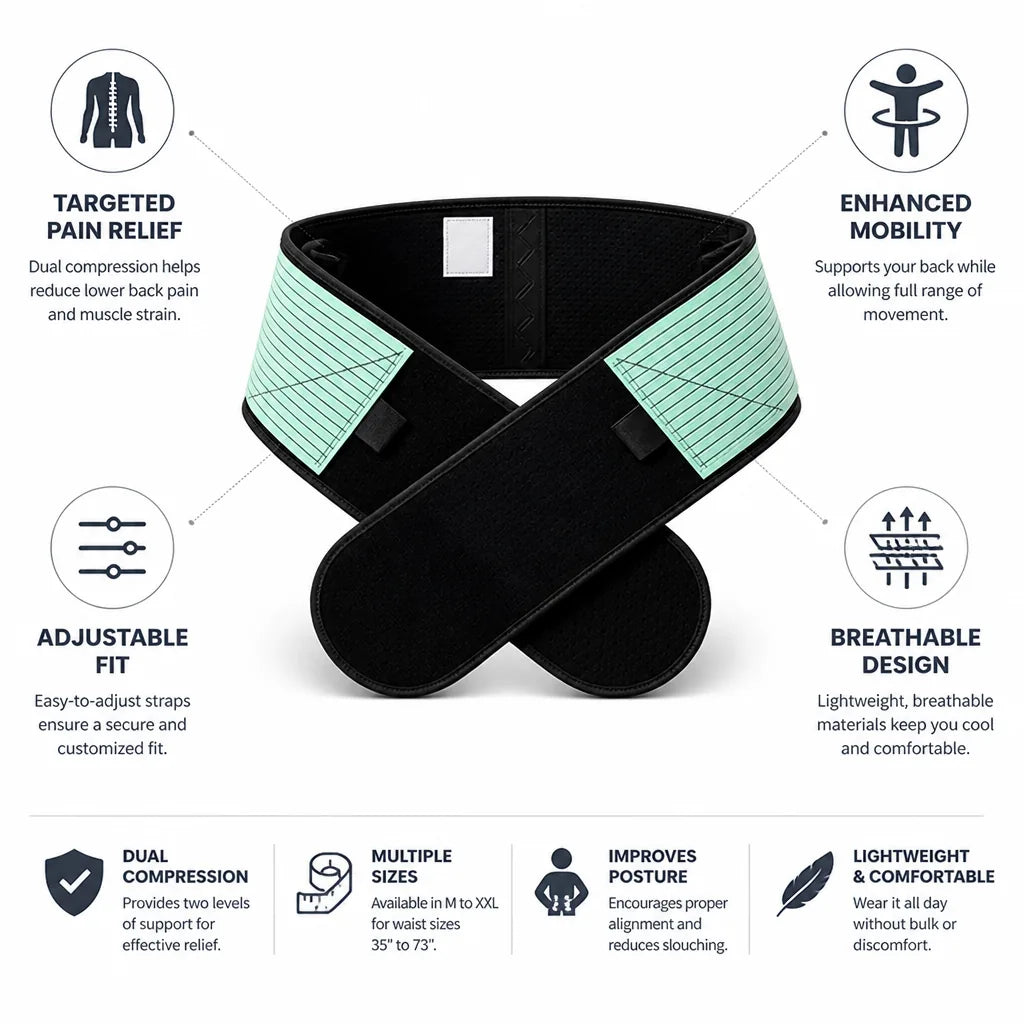 Waist Support Belt Double Compression Adjustable Fit