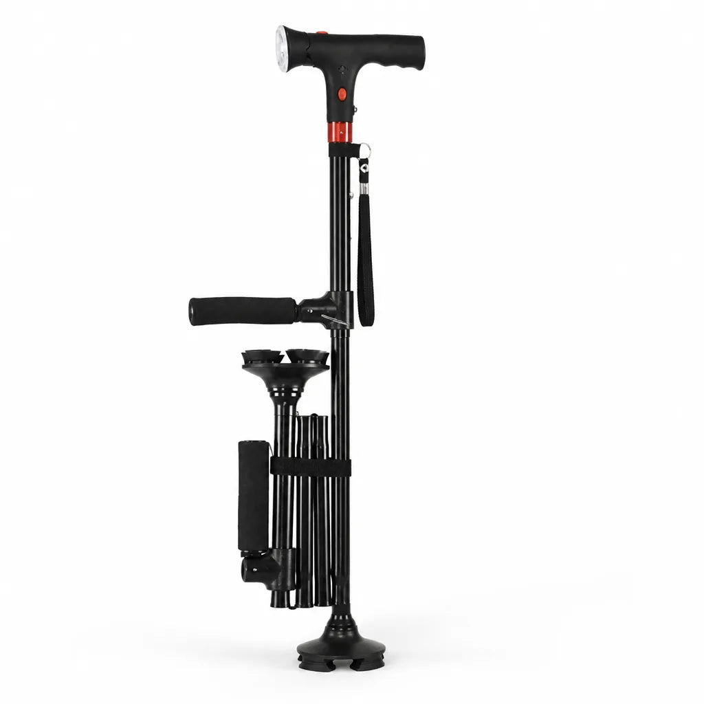 Walking Cane Double-Handle Foldable Night-Ready