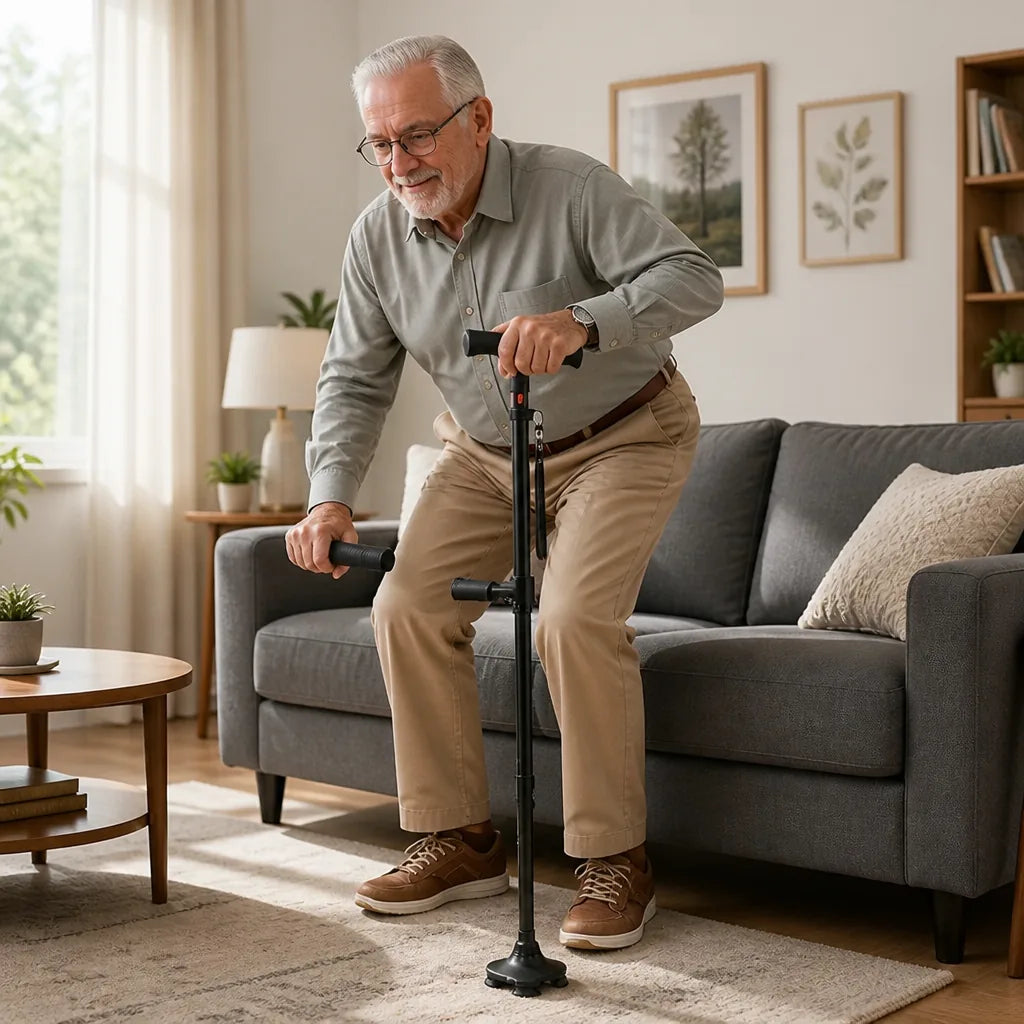 Walking Cane Double-Handle Foldable Night-Ready