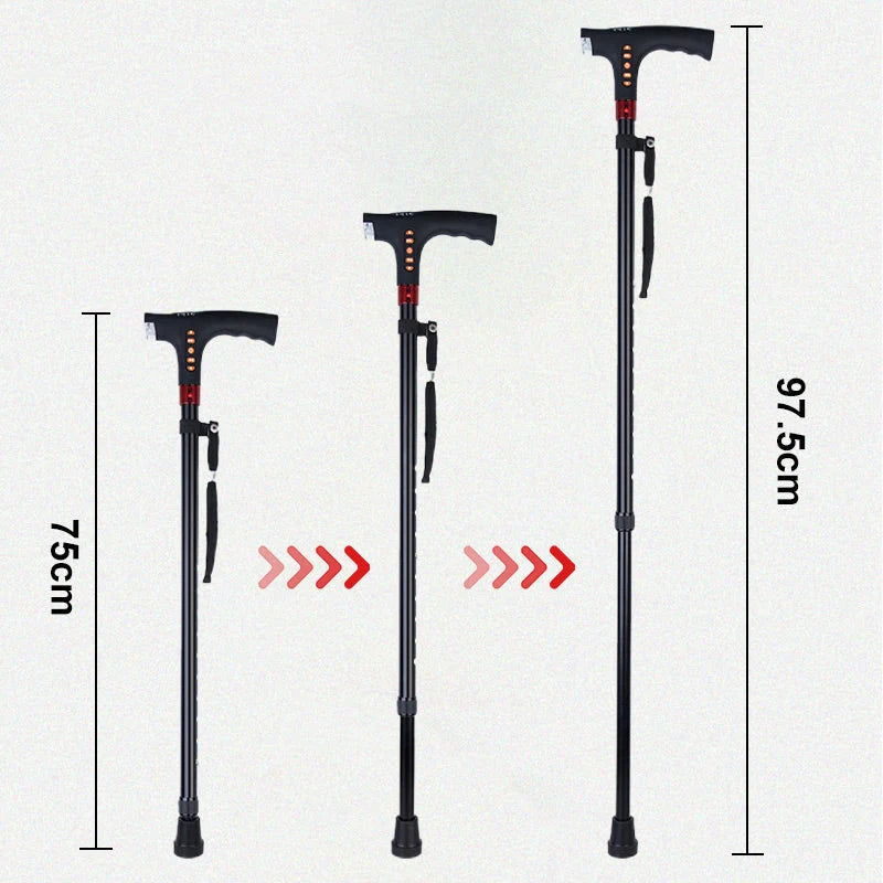 Walking Stick Adjustable Collapsible Aluminum Built-In LED & Radio
